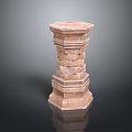 Carved Stone Column With Layered Textured Design And Classical Architectural Details 3d model