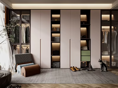 Elegant Modern Wardrobe Interior With Open Shelves Lighting And Clothing Storage 3d model