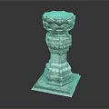 Intricately Carved Stone Pillar With Lotus Shaped Top And Square Base