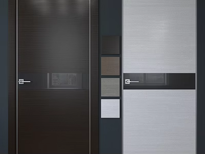 Modern Flush Doors in Dark Brown and Light Gray with Glass Panels and Metal Handles 3d model