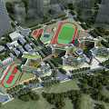Modern School Campus Buildings With Track Field Lawn And Green Surroundings