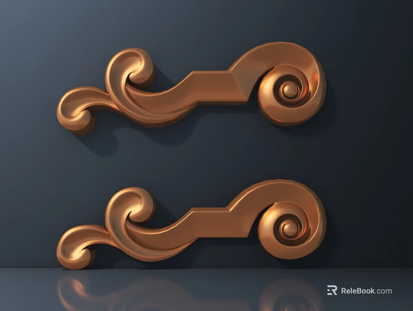 Pair of Elegant Copper Carved Ornaments For Furniture Decorative Elements 3d model 