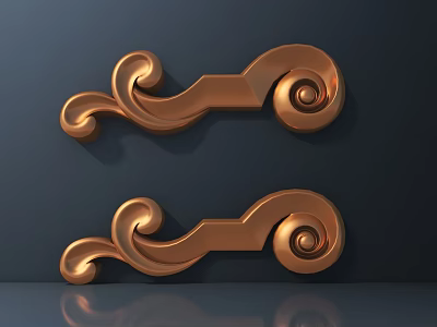 Pair of Elegant Copper Carved Ornaments For Furniture Decorative Elements 3d model