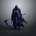 Hooded Dark Fantasy Character In Purple Cloak With Spiked Armor And Scythe