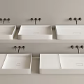 White Rectangular Washbasins With Black Faucets Mounted On Wall 3d model