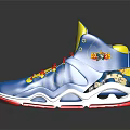 Stylish Blue Sneakers With Pink Laces Yellow Tongue And Cartoon Patterns