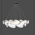 Modern Layered Chandelier With White Leaf Shaped Shades And Golden Metal Accents For Interior Decor
