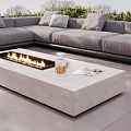 Serene Rooftop Garden With Comfortable Sofa Fire Pit And City Skyline At Sunset