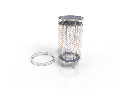 Modern Metal Mesh Cylindrical Container Structure With Circular Ring Accessory 3d model