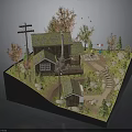 Detailed Miniature Scene With Small Wooden House Green Roof Autumn Trees Lawn Path And Steps