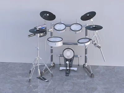 Modern Electronic Drum Kit With Multiple Pads Cymbals Metal Stands And Pedal 3d model