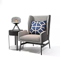 Modern Round Table Single Chair Corner Table Lamp 3d model