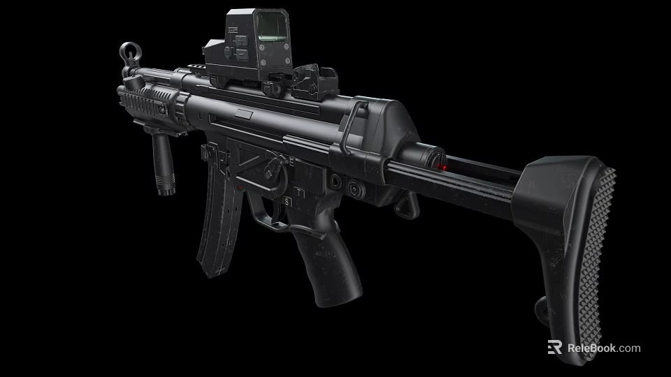 Black Tactical Assault Rifle With Optical Sight And Tactical Accessories 3d model 