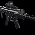 Black Tactical Assault Rifle With Optical Sight And Tactical Accessories