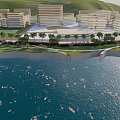 Scenic Grand Canal Waterfront View With Modern Buildings Pedestrians And Greenery