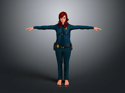Game Movie Character Female Police Officer Red Hair In Blue Uniform With Badge Arms Outstretched 3d model