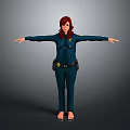 Game Movie Character Female Police Officer Red Hair In Blue Uniform With Badge Arms Outstretched