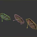 Three Classic Wooden Rowing Boats with Oars Arranged on Gray Background