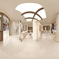 Modern Minimalist Wood Accent Clothing Store Interior With Comfortable Lounge Area And Garment Display Racks
