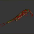 Green Centipede with Long Segmented Body and Numerous Legs on Dark Background 3d model