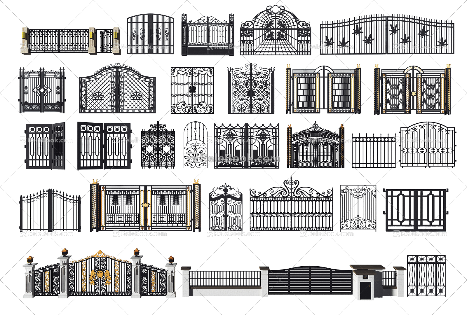 European-style gate wrought iron gate guardrail combination 3d model