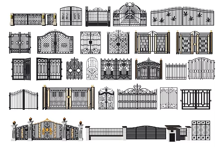 European-style gate wrought iron gate guardrail combination 3d model