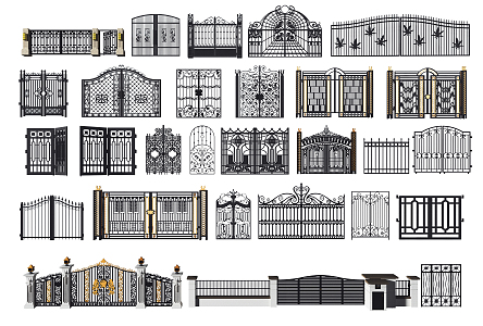 European-style gate wrought iron gate guardrail combination 3d model