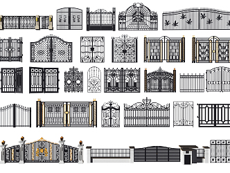 European-style gate wrought iron gate guardrail combination 3d model