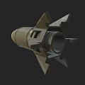 Military Weapon Green Bomb With Yellow Stripes And Metallic Rear Fins Structure Design
