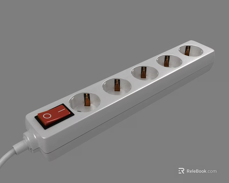 White Power Strip With Multiple Sockets Red Switch And Brown Plugs 3d model 