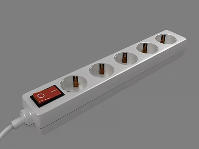 White Power Strip With Multiple Sockets Red Switch And Brown Plugs 3d model