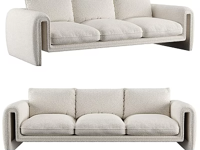 Light Beige Modern Three-Seater Sofa With Upholstered Cushions And Curved Arms 3d model
