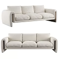 Light Beige Modern Three-Seater Sofa With Upholstered Cushions And Curved Arms
