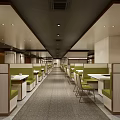 Modern Restaurant Interior With Booth Seating Green Tables And Ambient Lighting