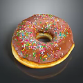 Delicious Chocolate Frosted Donut Topped With Colorful Sprinkles On Black Background