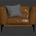 Plush Orange Single Sofa With Gray Pillow Black Legs And Modern Upholstered Design