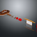 Modern Wooden Reception Desk With Red Accents White Display Board And Smooth Countertop