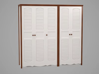 White Wardrobe With Shutter Doors Wooden Frame And Classic Design Style 3d model