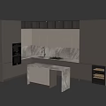Modern Kitchen Interior With Marble Countertop Island Gray Cabinets And Built-in Appliances