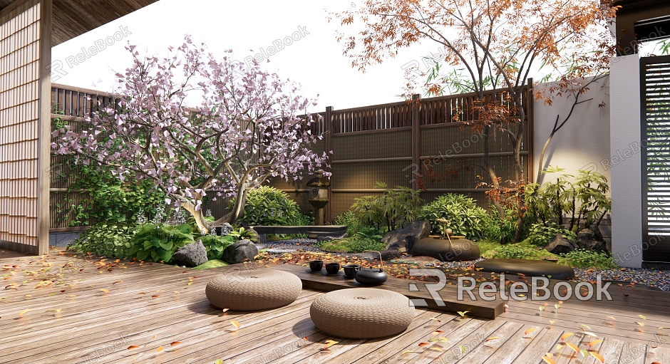 Japanese Courtyard Home Courtyard Landscape model