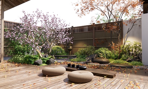 Japanese Courtyard Home Courtyard Landscape 3d model