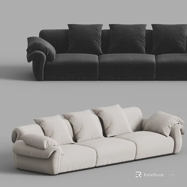 Stylish Black and Beige Sectional Sofa with Plush Cushions and Upholstered Design 3d model 