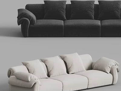 Stylish Black and Beige Sectional Sofa with Plush Cushions and Upholstered Design 3d model