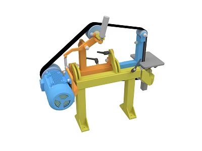 Industrial Grinding Machinery With Yellow Base Blue Motor And Belt Drive 3d model