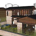 Modern Detached Villa With Wooden Exterior Black Roof Garden Terrace And Water Feature