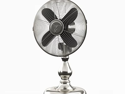 Modern Tabletop Air Conditioning Fan With Metallic Body Black Blades And Silver Base 3d model