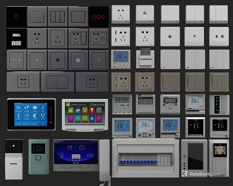 Various Types Of Switch Panels With Smart Displays And Modern Design Elements 3d model 