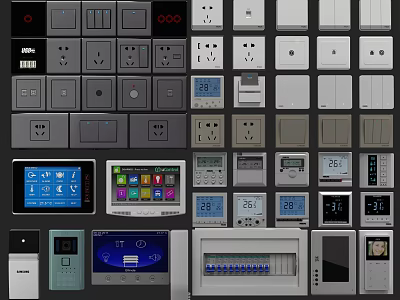 Various Types Of Switch Panels With Smart Displays And Modern Design Elements 3d model