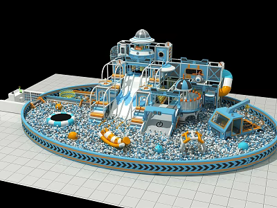 Blue Themed Children's Playground Equipment With Slide Climbing Structure And Ball Pit 3d model