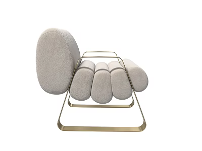 Modern Beige Upholstered Accent Chair With Curved Backrest And Golden Metal Frame 3d model